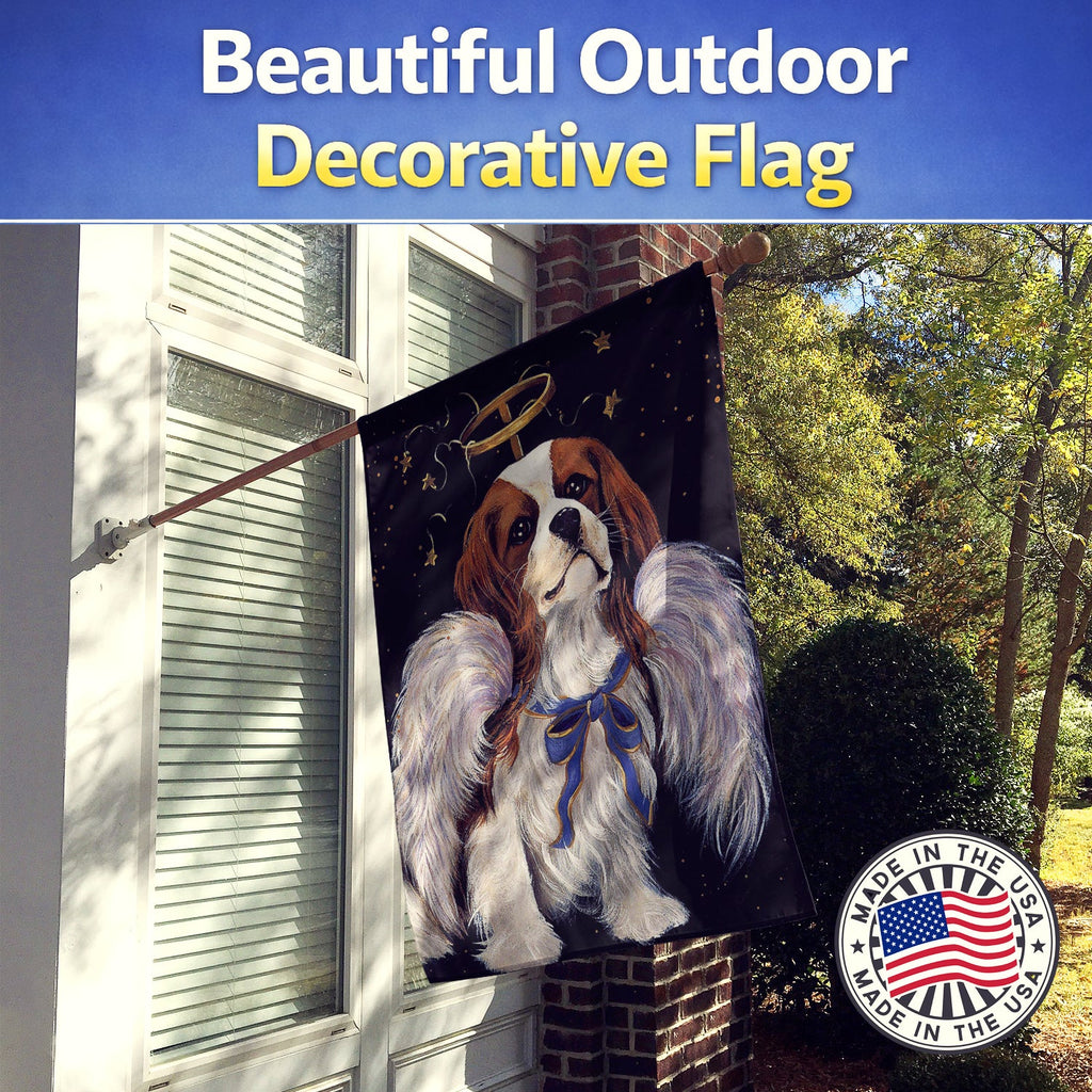 Cavalier Spaniel Christmas Angel House Flag 28x40 Porch Sleeve Pole Decorative Outside Yard Banner Artwork Wall Hanging, Polyester