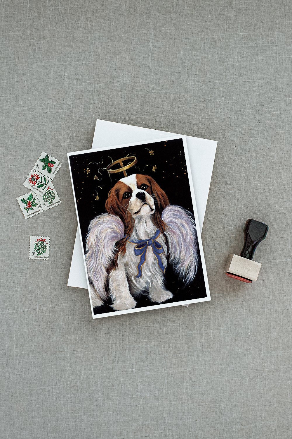 Cavalier Spaniel Christmas Angel Greeting Cards Pack of 8 Blank Cards with Envelopes Whimsical A7 Size 5x7