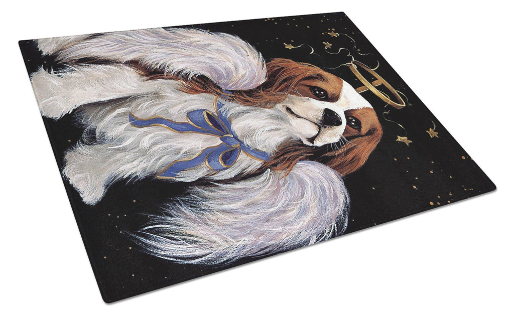 Cavalier Spaniel Christmas Angel Cutting Board Tempered Glass Kitchen Cutting Surface, Heat Resistant Chopping, Non-Slip Feet, Food Prep & Serving