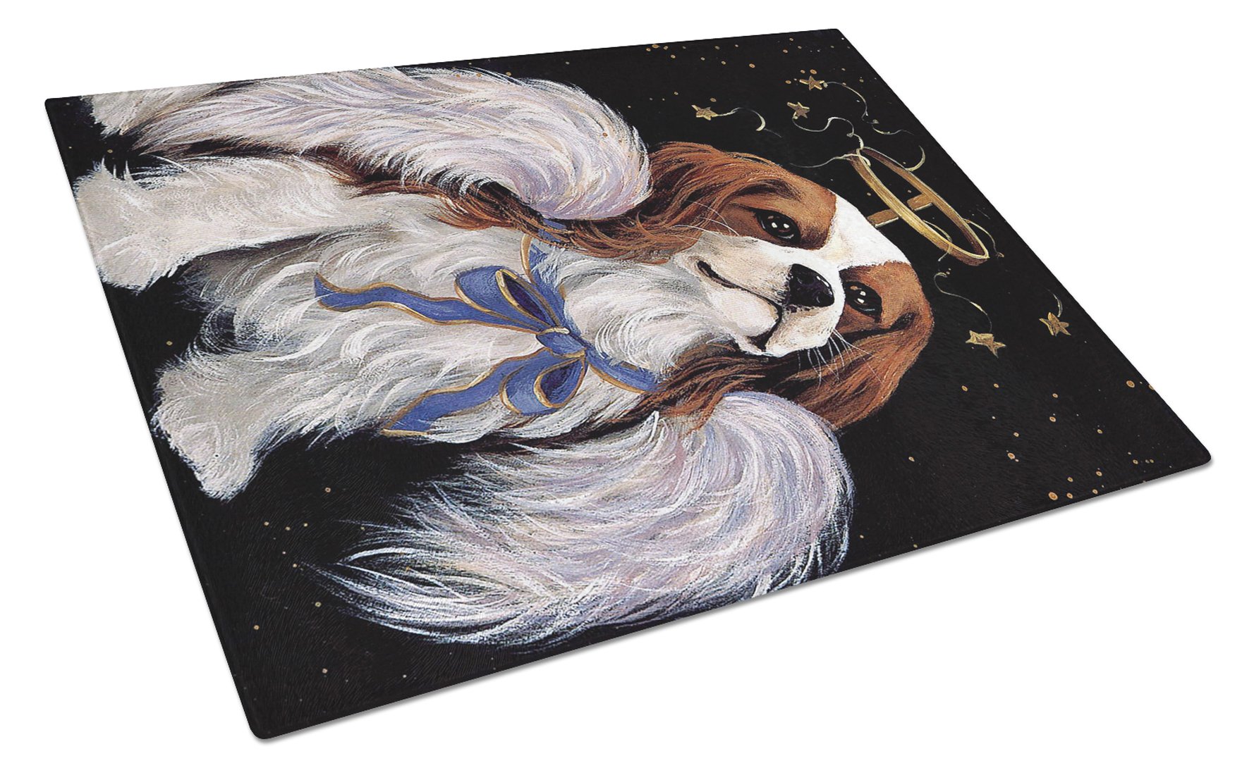 Cavalier Spaniel Christmas Angel Cutting Board Tempered Glass Kitchen Cutting Surface, Heat Resistant Chopping, Non-Slip Feet, Food Prep & Serving