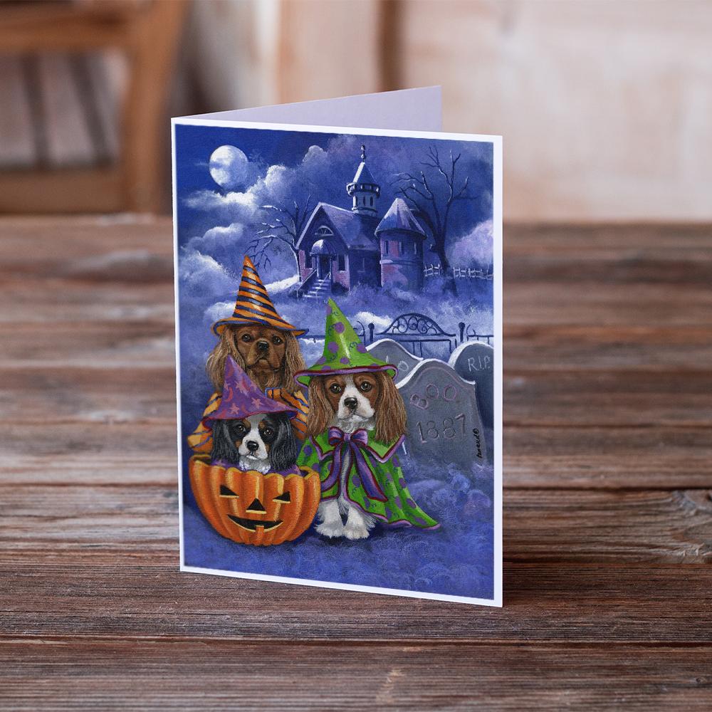 Cavalier Spaniel Halloween House Greeting Cards Pack of 8 Blank Cards with Envelopes Whimsical A7 Size 5x7
