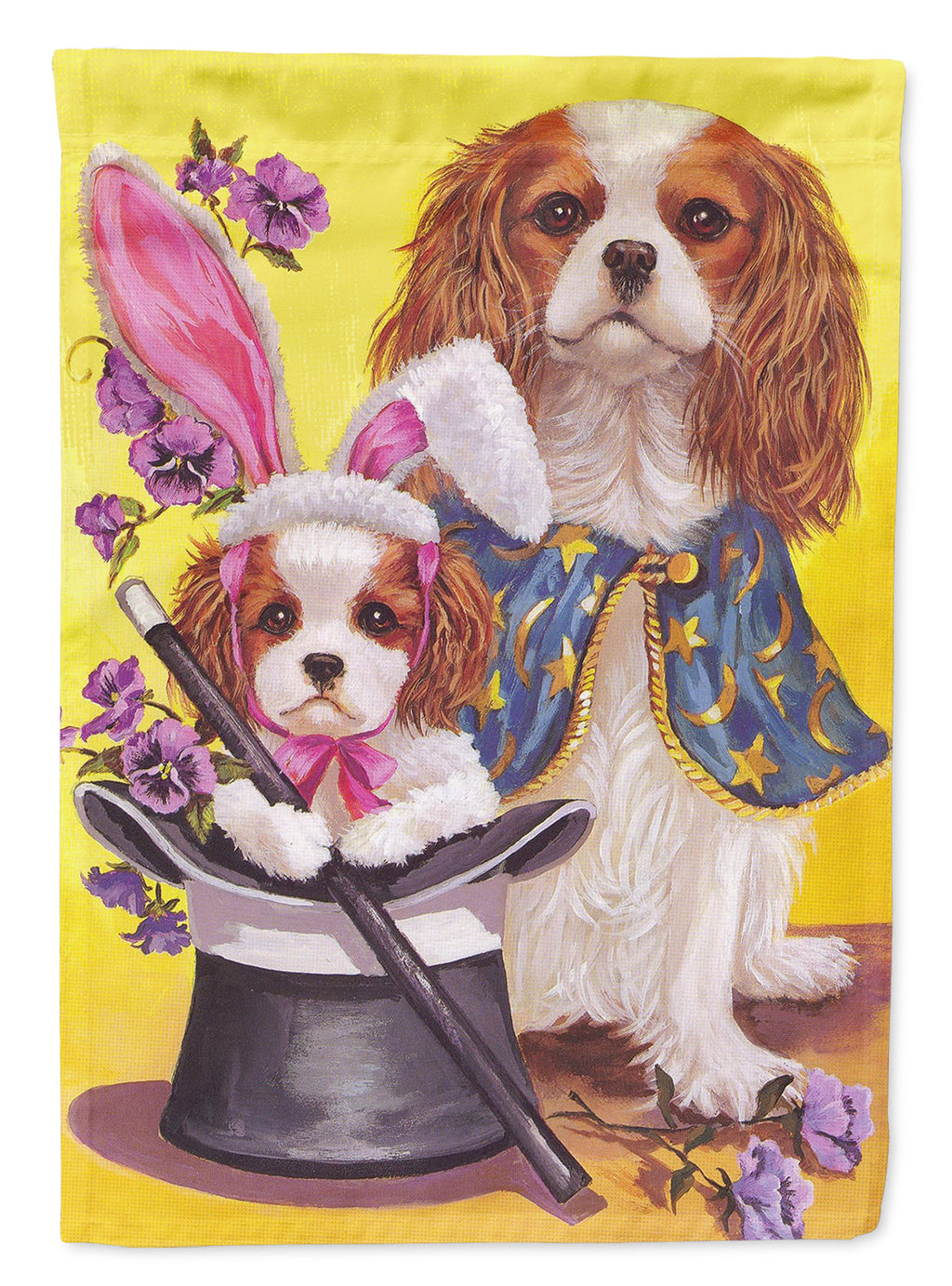 Cavalier Spaniel Easter Magic House Flag 28x40 Porch Sleeve Pole Decorative Outside Yard Banner Artwork Wall Hanging, Polyester