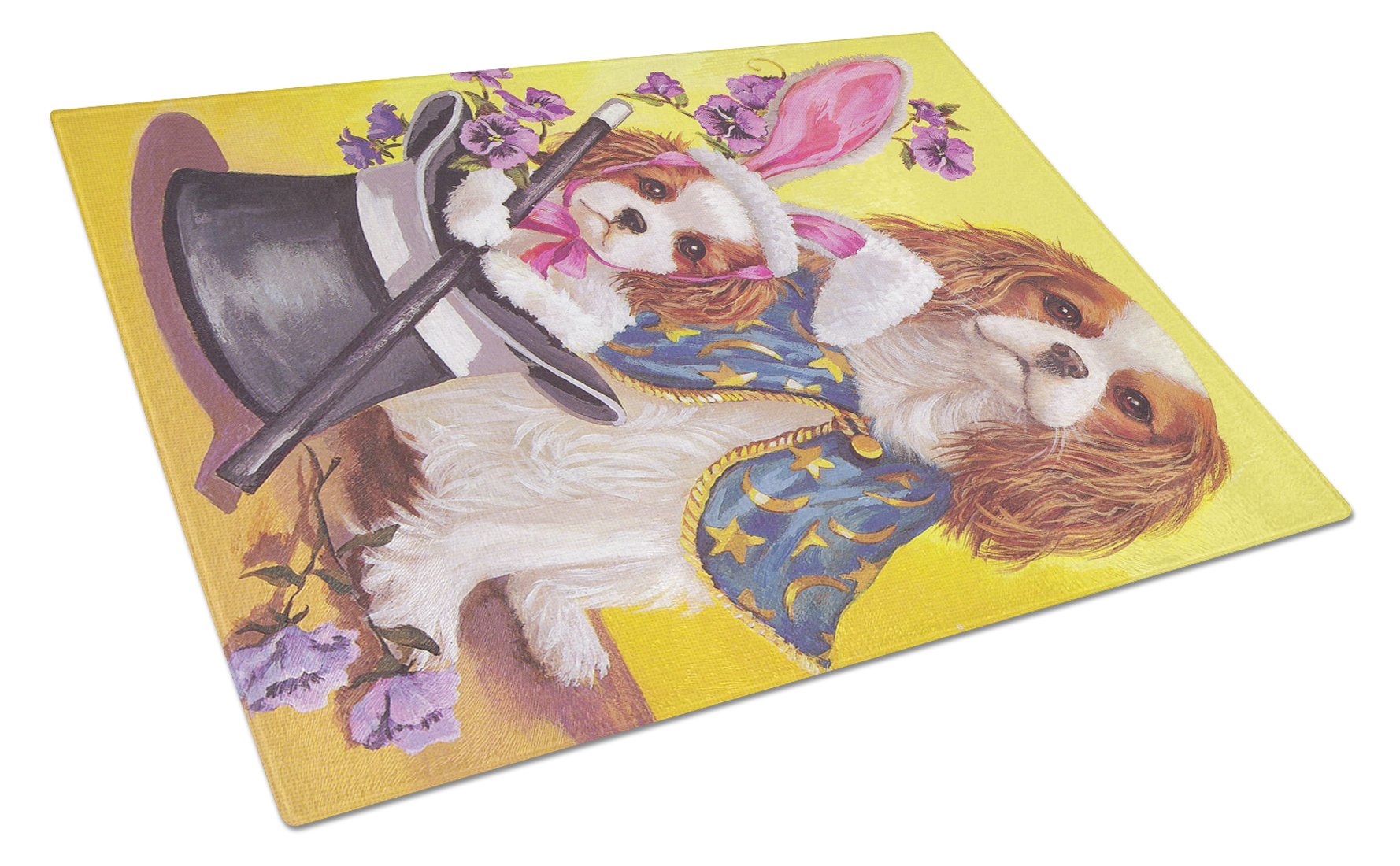 Cavalier Spaniel Easter Magic Cutting Board Tempered Glass Kitchen Cutting Surface, Heat Resistant Chopping, Non-Slip Feet, Food Prep & Serving