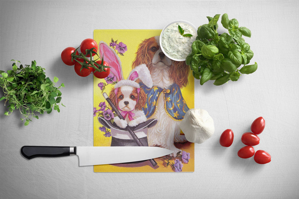 Cavalier Spaniel Easter Magic Cutting Board Tempered Glass Kitchen Cutting Surface, Heat Resistant Chopping, Non-Slip Feet, Food Prep & Serving