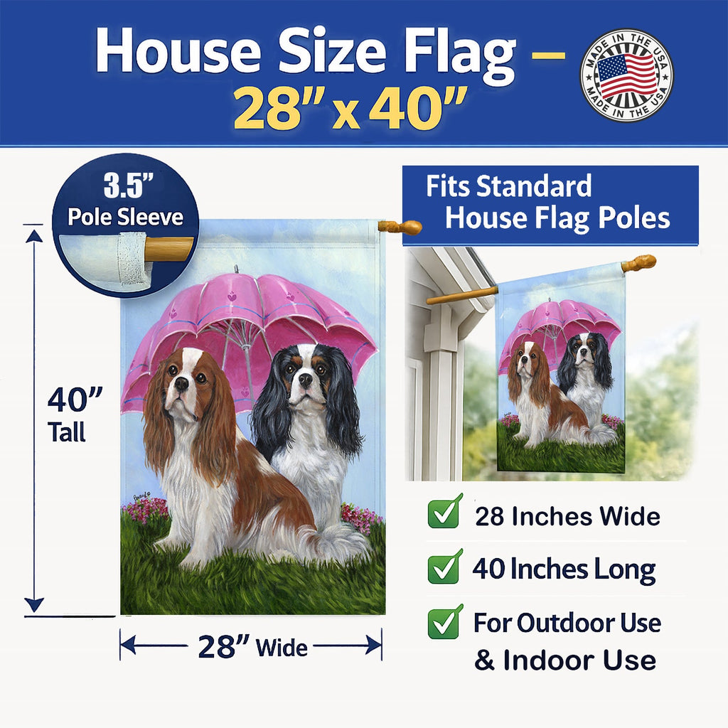 Cavalier Spaniel Royal Subjects House Flag 28x40 Porch Sleeve Pole Decorative Outside Yard Banner Artwork Wall Hanging, Polyester