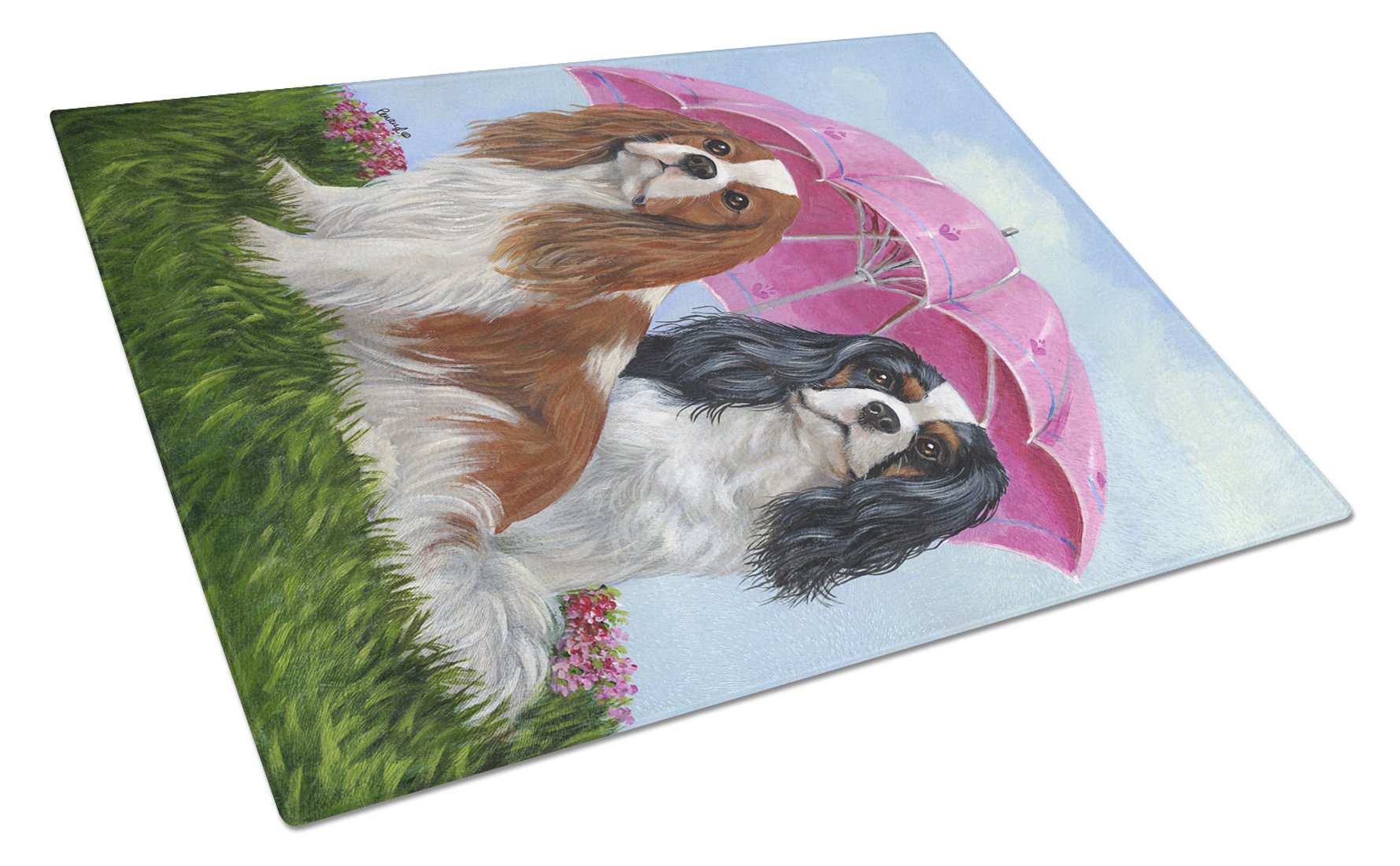 Cavalier Spaniel Royal Subjects Cutting Board Tempered Glass Kitchen Cutting Surface, Heat Resistant Chopping, Non-Slip Feet, Food Prep & Serving
