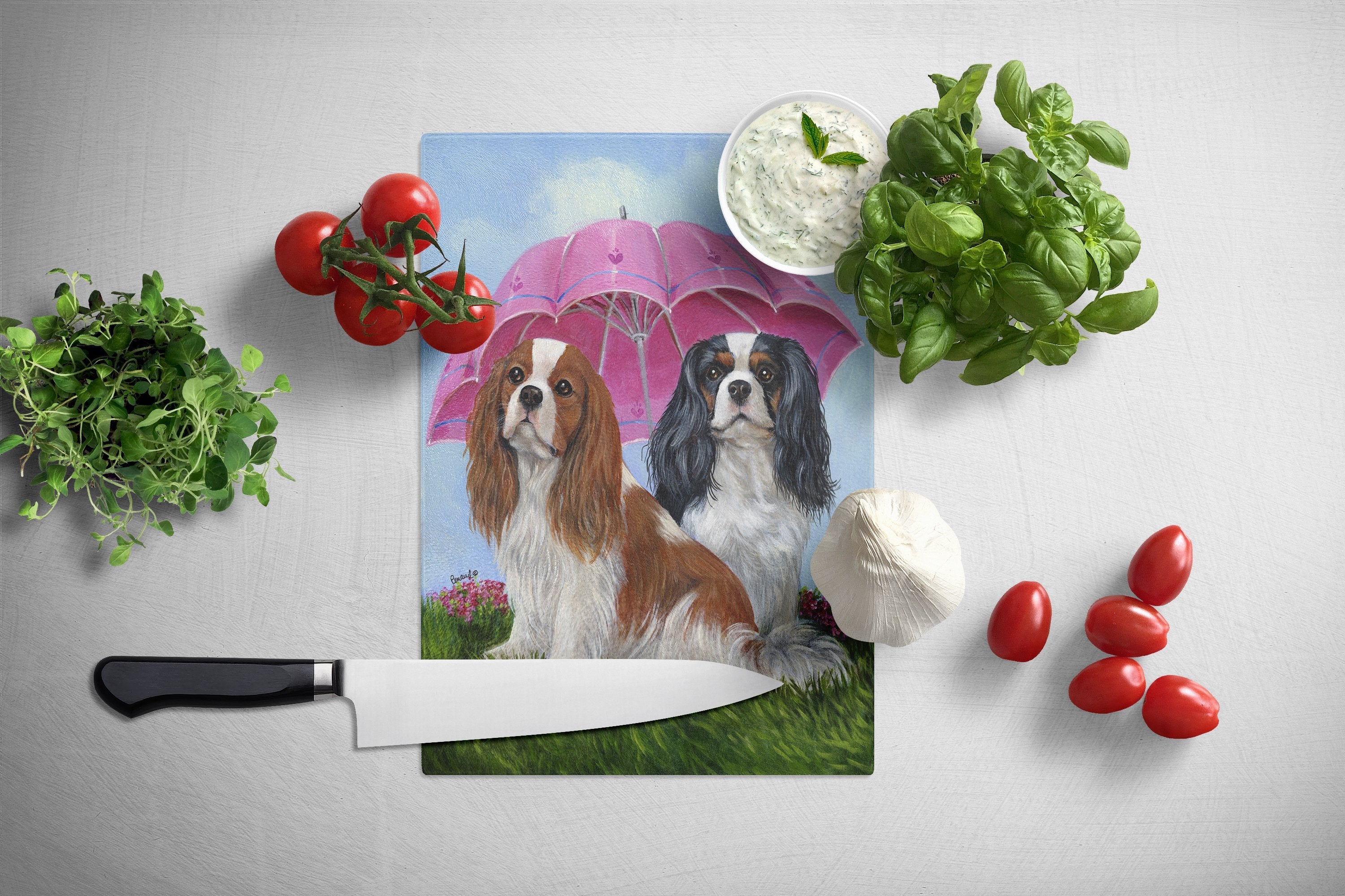Cavalier Spaniel Royal Subjects Cutting Board Tempered Glass Kitchen Cutting Surface, Heat Resistant Chopping, Non-Slip Feet, Food Prep & Serving