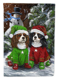 Cavalier Spaniel Snowman Christmas House Flag 28x40 Porch Sleeve Pole Decorative Outside Yard Banner Artwork Wall Hanging, Polyester