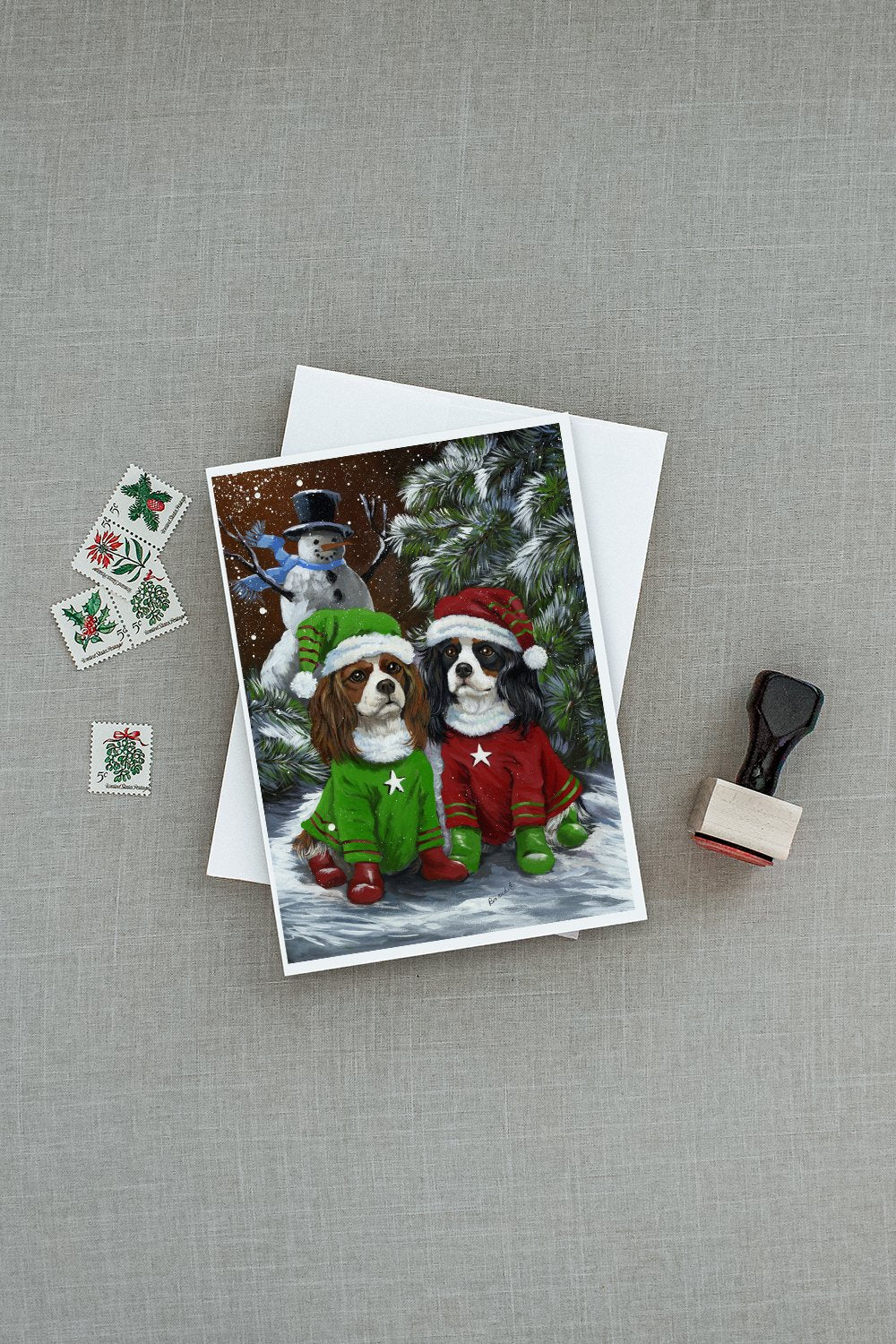 Cavalier Spaniel Snowman Christmas Greeting Cards Pack of 8 Blank Cards with Envelopes Whimsical A7 Size 5x7