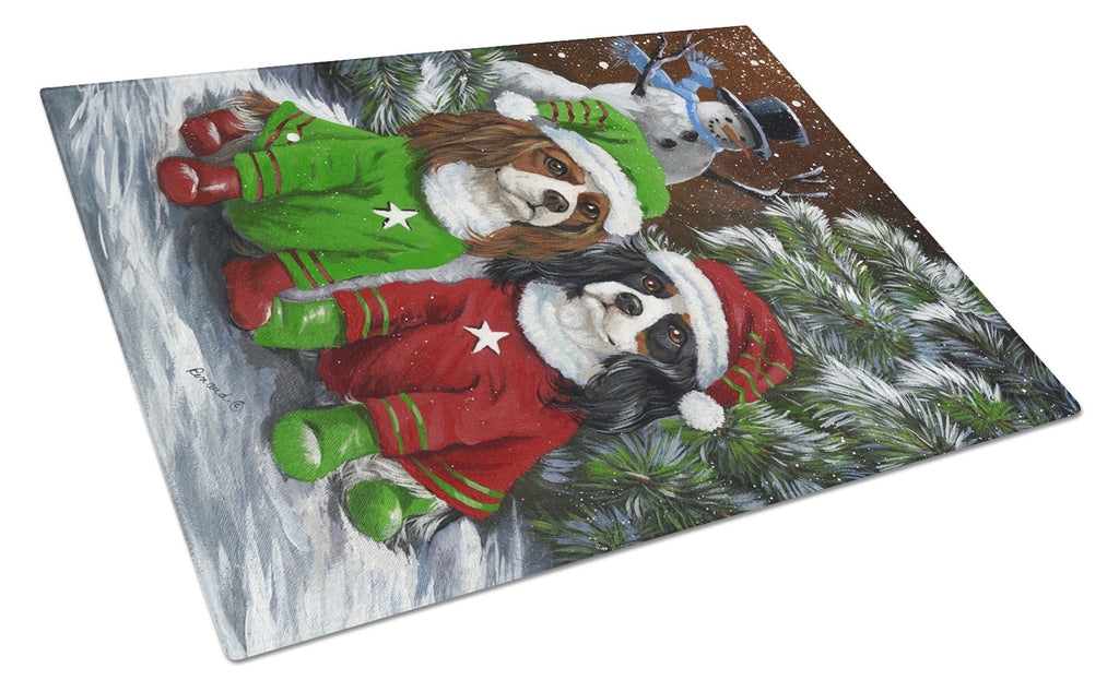 Cavalier Spaniel Snowman Christmas Cutting Board Tempered Glass Kitchen Cutting Surface, Heat Resistant Chopping, Non-Slip Feet, Food Prep & Serving