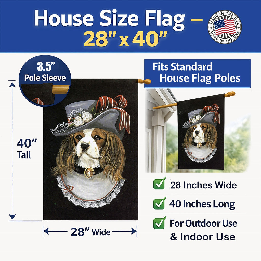 Cavalier Spaniel Stella House Flag 28x40 Porch Sleeve Pole Decorative Outside Yard Banner Artwork Wall Hanging, Polyester