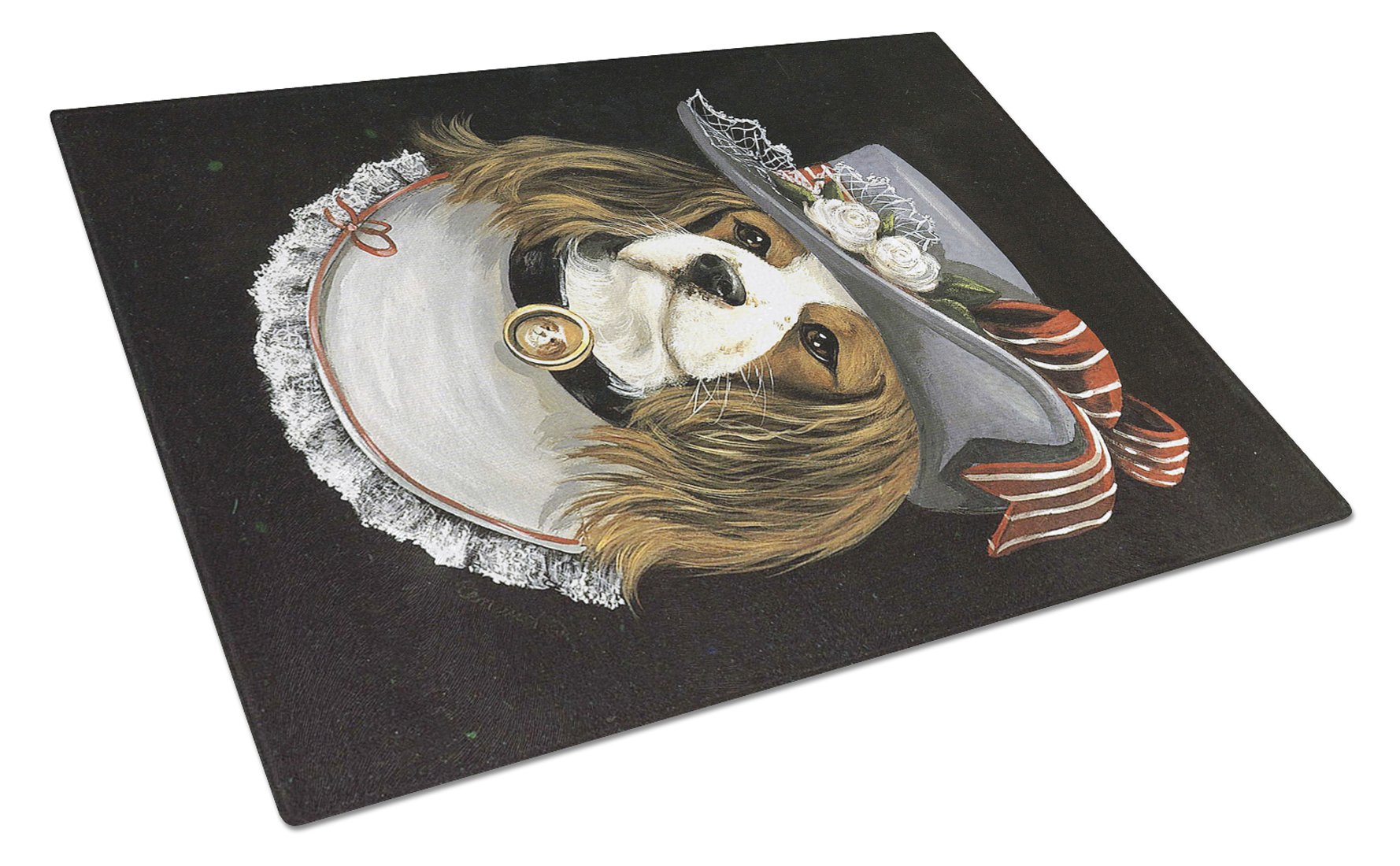 Cavalier Spaniel Stella Cutting Board Tempered Glass Kitchen Cutting Surface, Heat Resistant Chopping, Non-Slip Feet, Food Prep & Serving