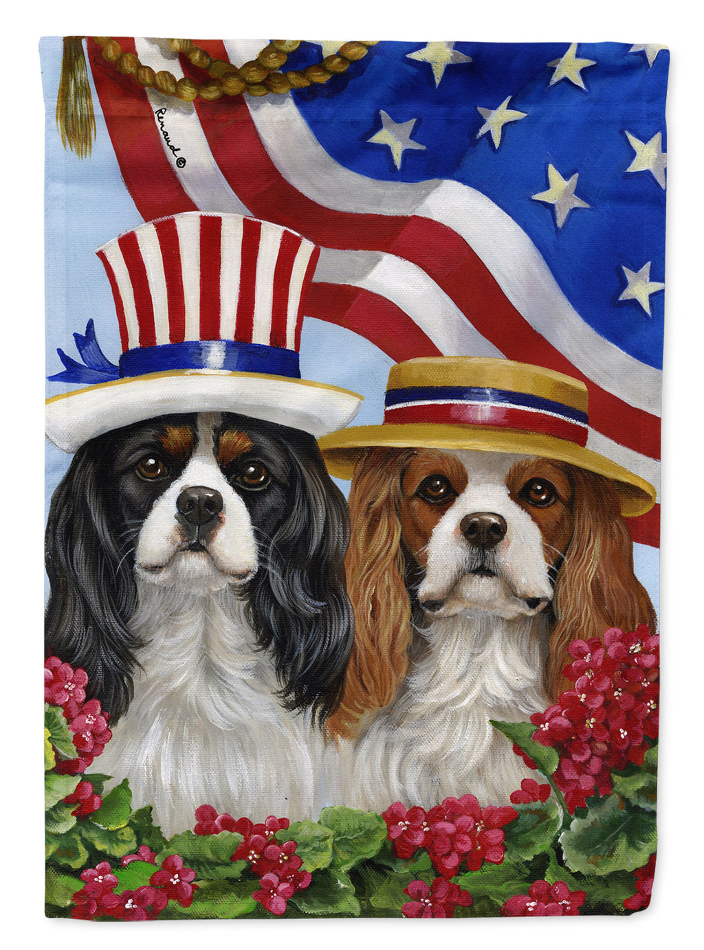 Cavalier Spaniel USA House Flag 28x40 Porch Sleeve Pole Decorative Outside Yard Banner Artwork Wall Hanging, Polyester