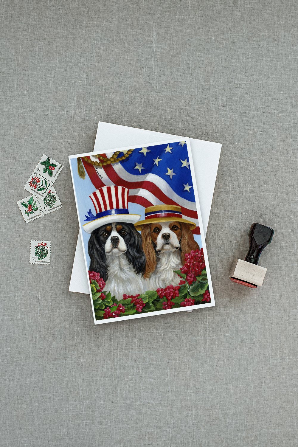 Cavalier Spaniel USA Greeting Cards Pack of 8 Blank Cards with Envelopes Whimsical A7 Size 5x7