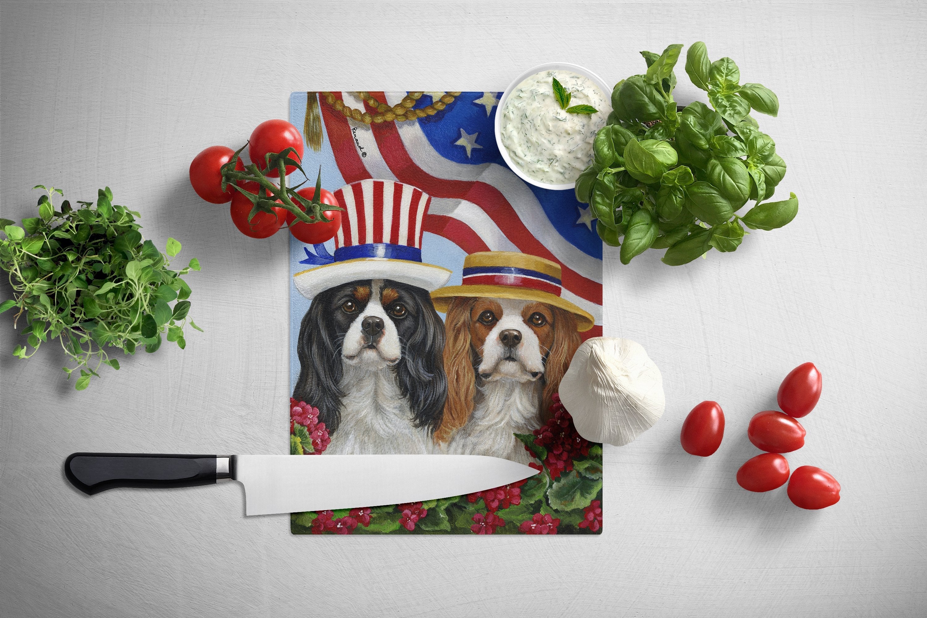 Cavalier Spaniel USA Cutting Board Tempered Glass Kitchen Cutting Surface, Heat Resistant Chopping, Non-Slip Feet, Food Prep & Serving