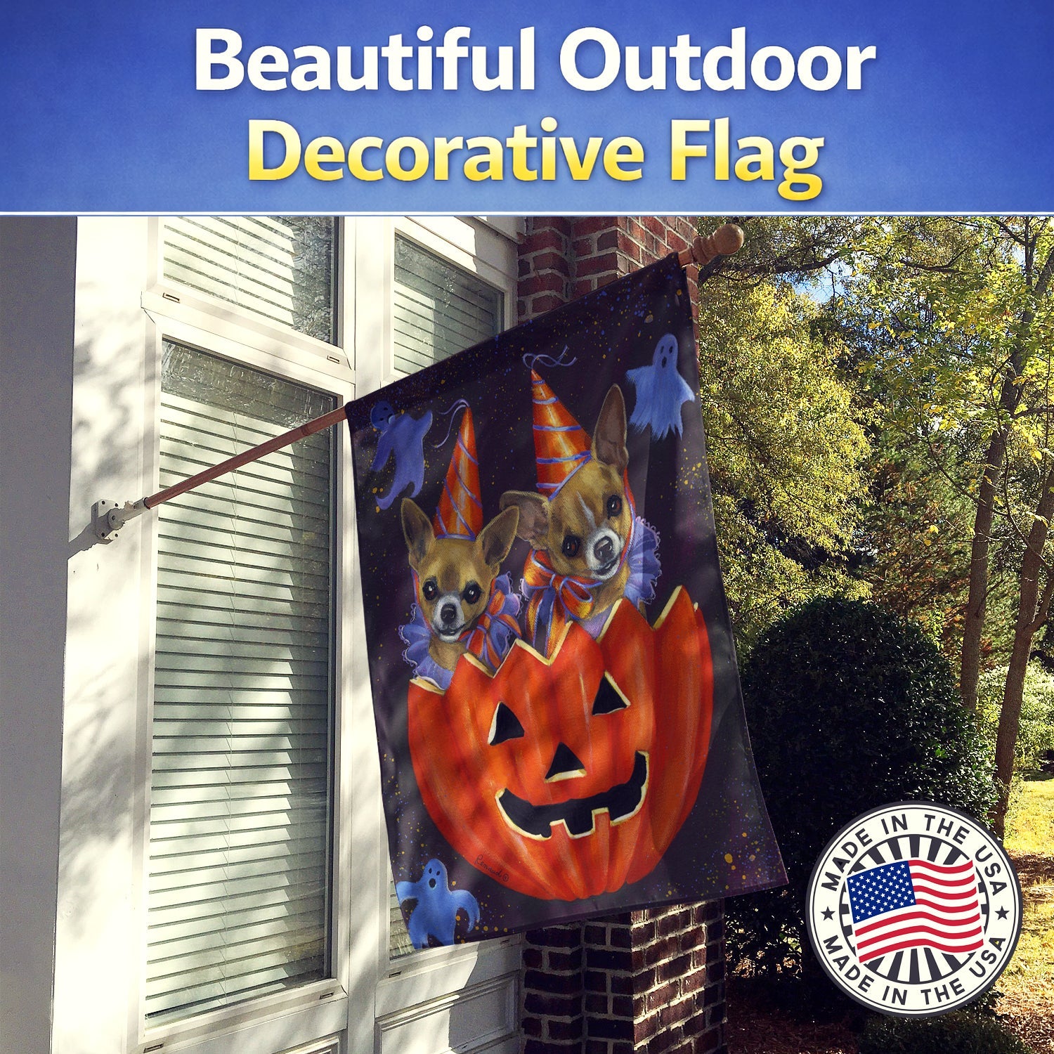 Chihuahua Halloweenies House Flag 28x40 Porch Sleeve Pole Decorative Outside Yard Banner Artwork Wall Hanging, Polyester