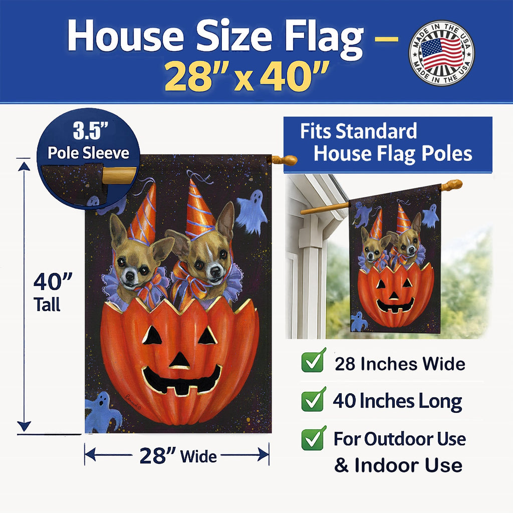 Chihuahua Halloweenies House Flag 28x40 Porch Sleeve Pole Decorative Outside Yard Banner Artwork Wall Hanging, Polyester