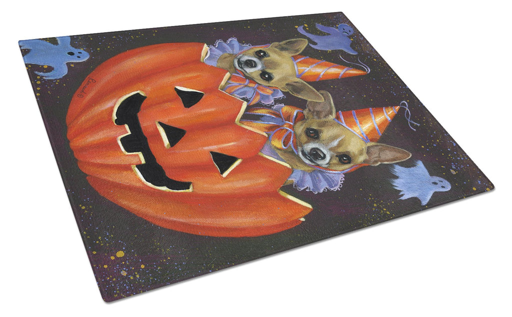 Chihuahua Halloweenies Cutting Board Tempered Glass Kitchen Cutting Surface, Heat Resistant Chopping, Non-Slip Feet, Food Prep & Serving
