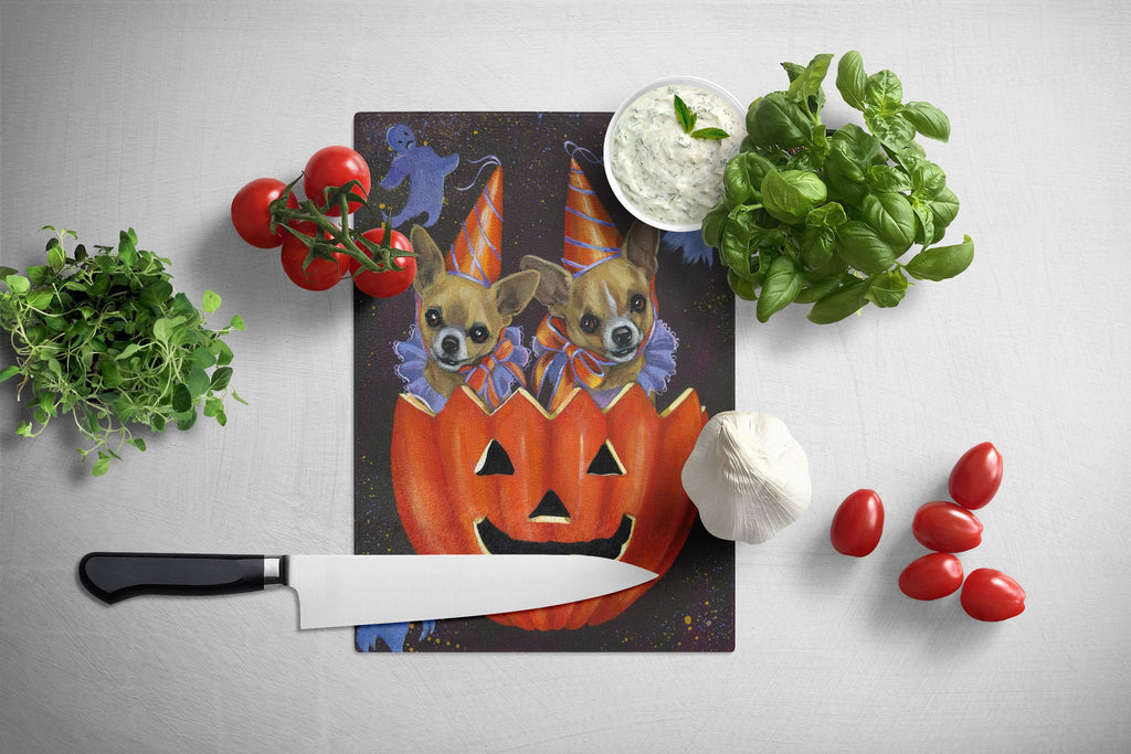 Chihuahua Halloweenies Cutting Board Tempered Glass Kitchen Cutting Surface, Heat Resistant Chopping, Non-Slip Feet, Food Prep & Serving