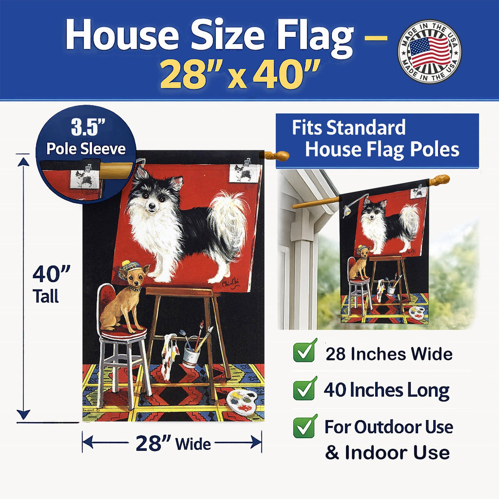 Chihuahua Think Big House Flag 28x40 Porch Sleeve Pole Decorative Outside Yard Banner Artwork Wall Hanging, Polyester