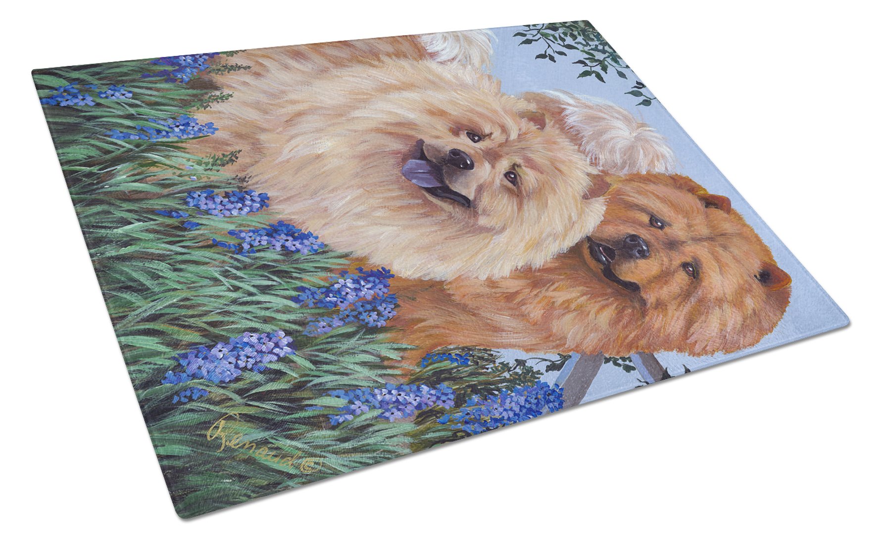 Chow Chow Meadow Cutting Board Tempered Glass Kitchen Cutting Surface, Heat Resistant Chopping, Non-Slip Feet, Food Prep & Serving