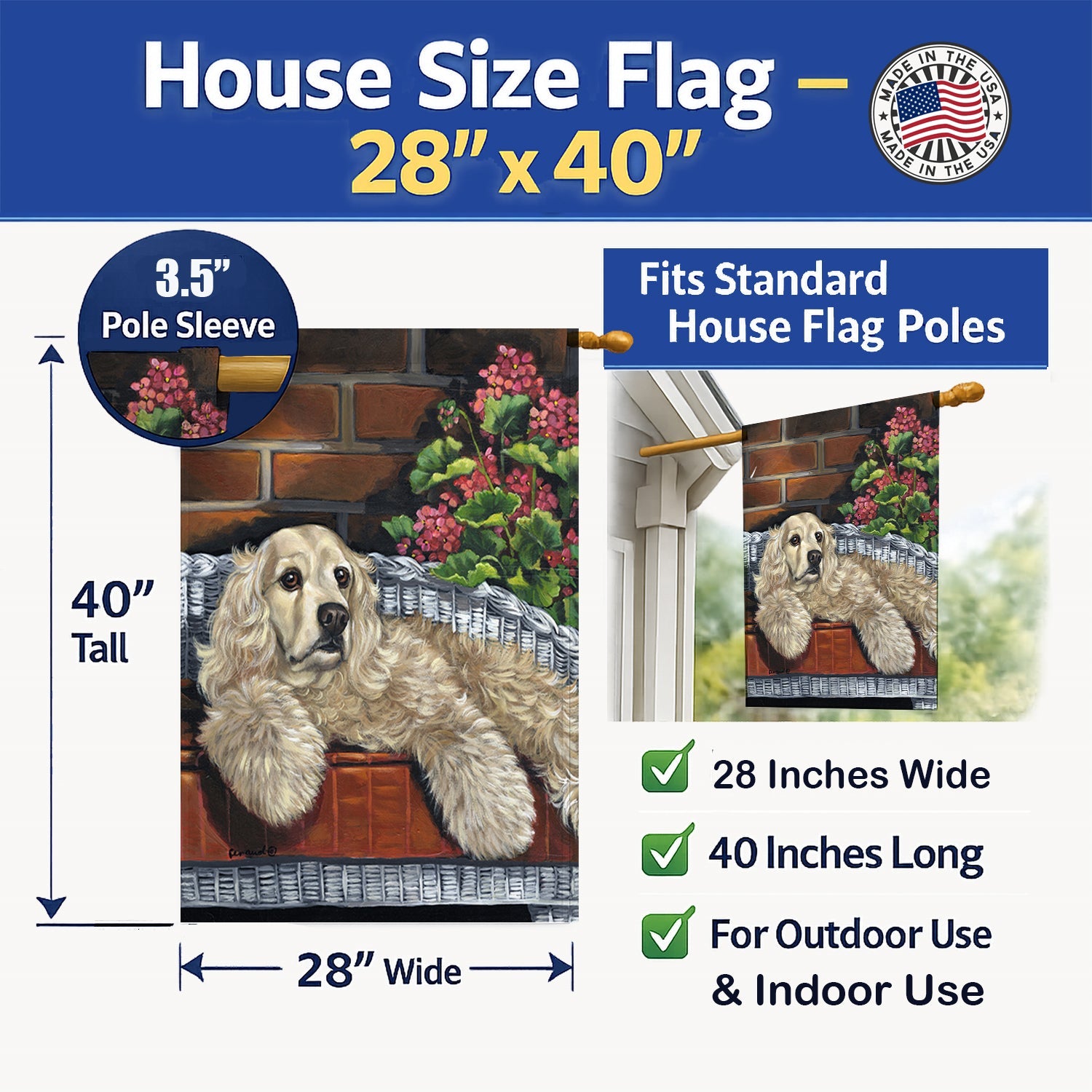 Cocker Spaniel Life is Good House Flag 28x40 Porch Sleeve Pole Decorative Outside Yard Banner Artwork Wall Hanging, Polyester