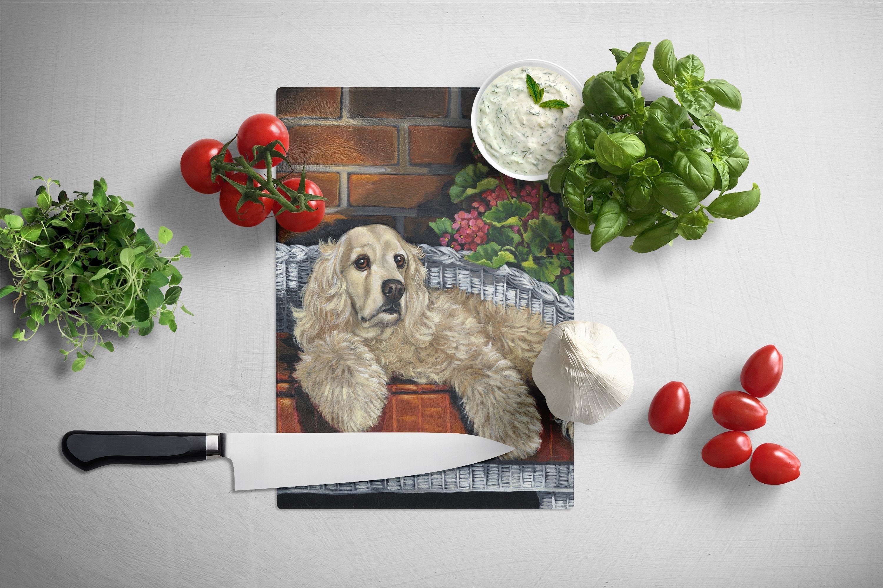 Cocker Spaniel Life is Good Cutting Board Tempered Glass Kitchen Cutting Surface, Heat Resistant Chopping, Non-Slip Feet, Food Prep & Serving