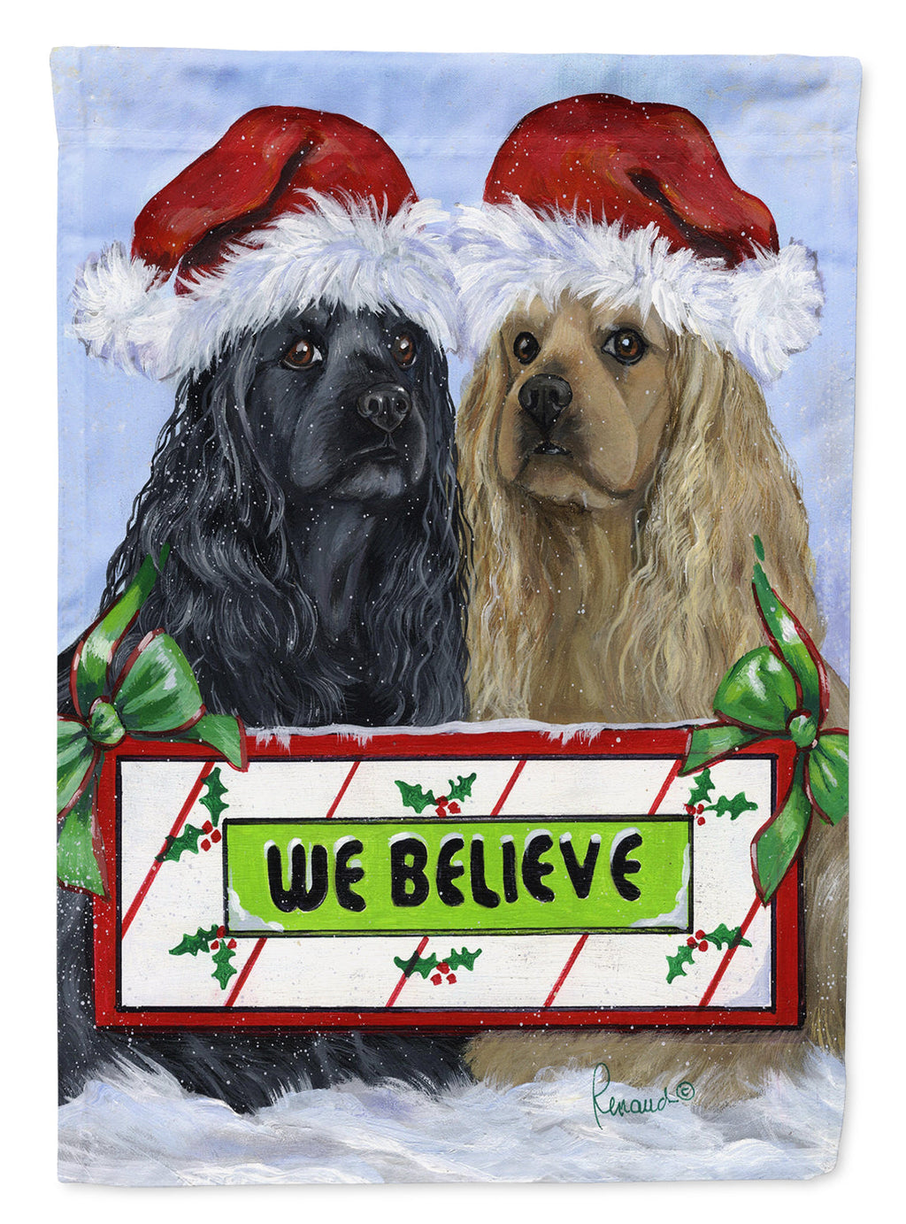 Cocker Spaniel Christmas House Flag 28x40 Porch Sleeve Pole Decorative Outside Yard Banner Artwork Wall Hanging, Polyester