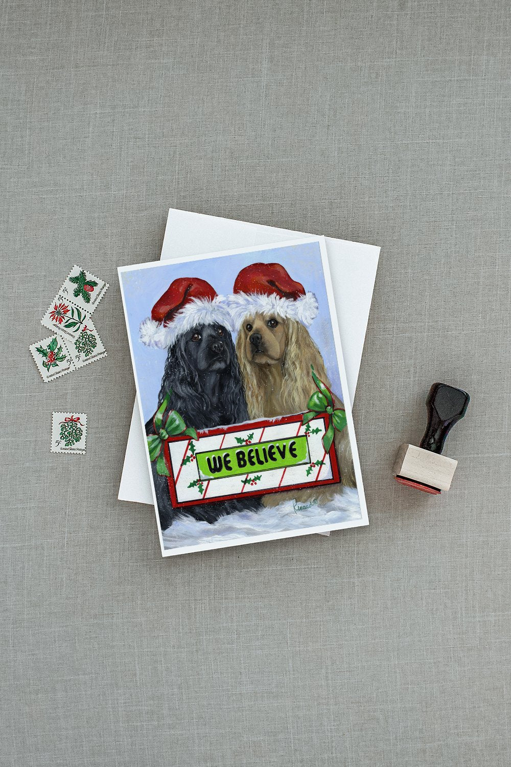 Cocker Spaniel Christmas Greeting Cards Pack of 8 Blank Cards with Envelopes Whimsical A7 Size 5x7