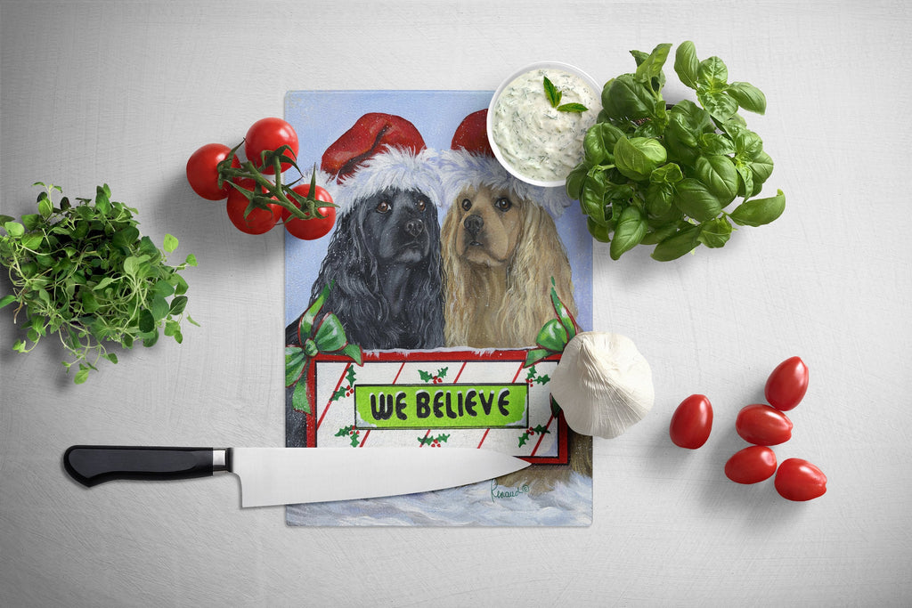 Cocker Spaniel Christmas Cutting Board Tempered Glass Kitchen Cutting Surface, Heat Resistant Chopping, Non-Slip Feet, Food Prep & Serving