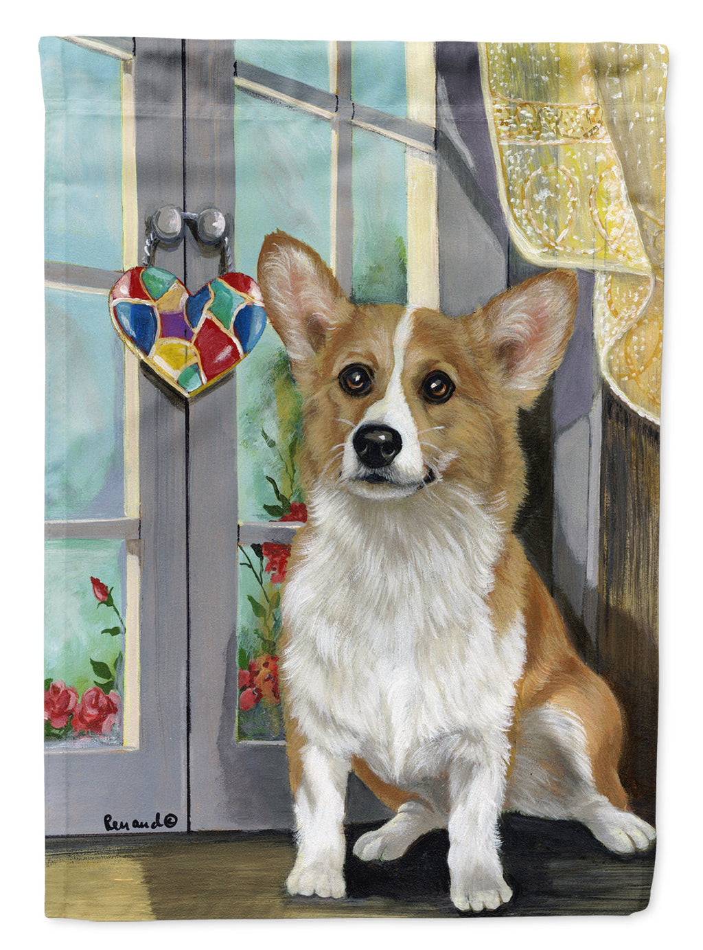 Corgi Suncatcher House Flag 28x40 Porch Sleeve Pole Decorative Outside Yard Banner Artwork Wall Hanging, Polyester