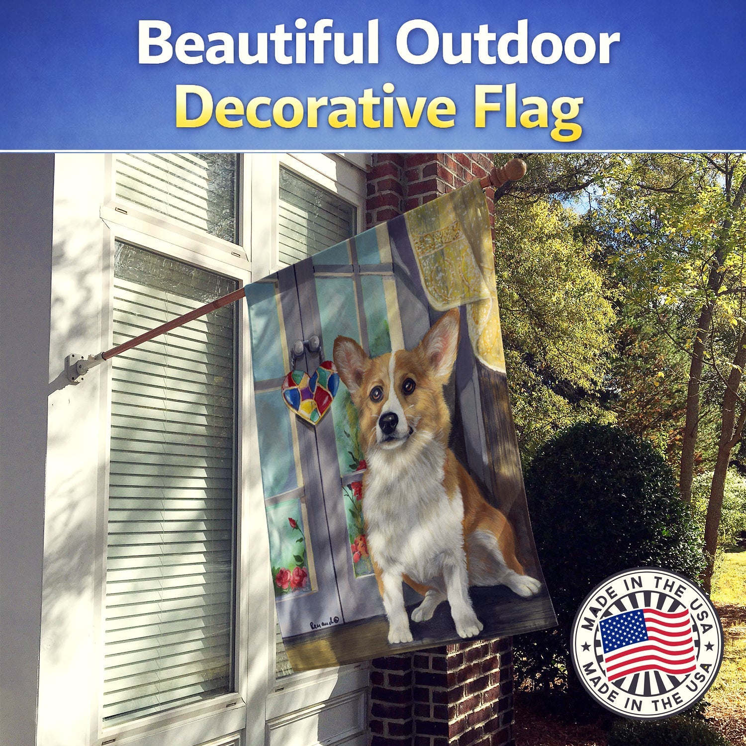 Corgi Suncatcher House Flag 28x40 Porch Sleeve Pole Decorative Outside Yard Banner Artwork Wall Hanging, Polyester