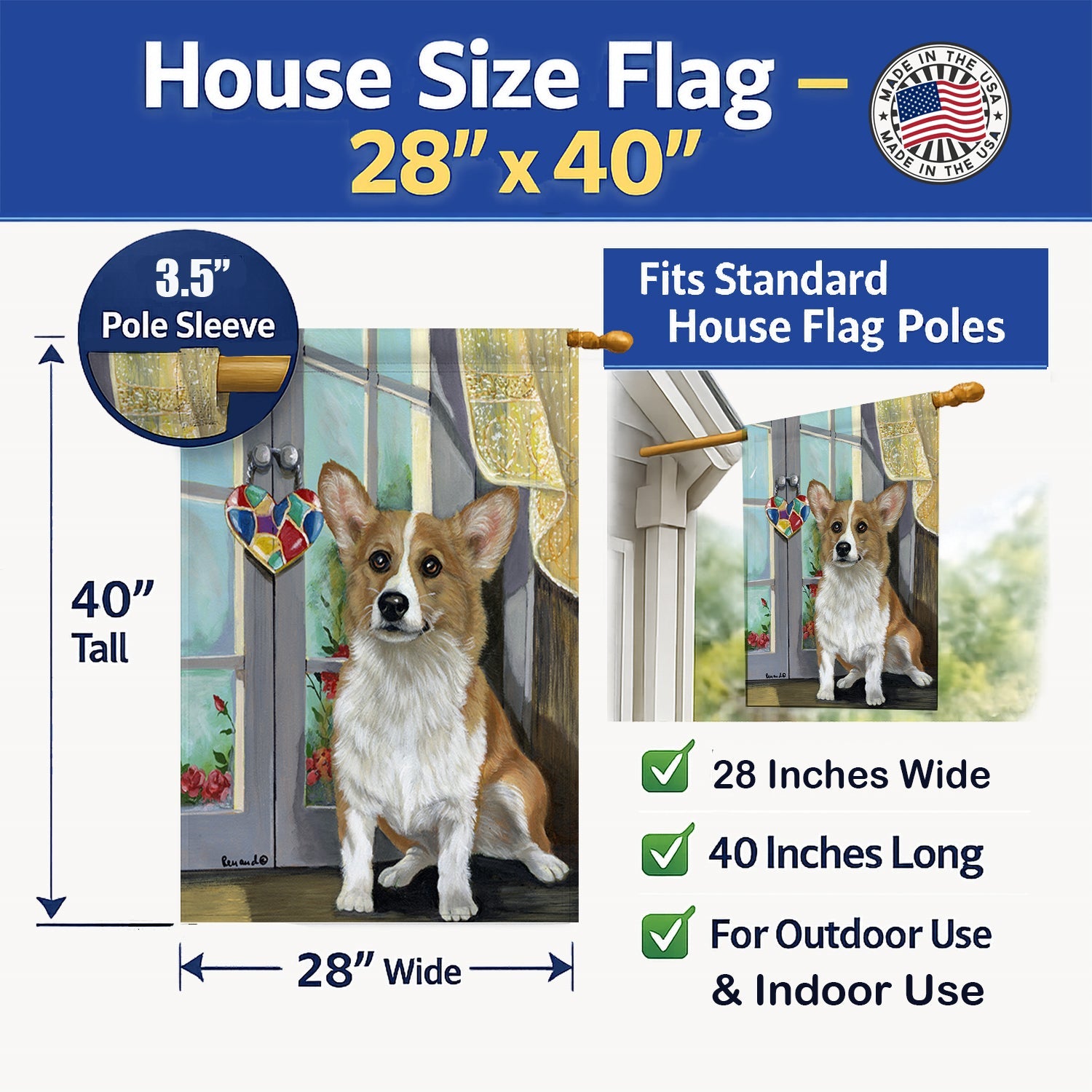 Corgi Suncatcher House Flag 28x40 Porch Sleeve Pole Decorative Outside Yard Banner Artwork Wall Hanging, Polyester
