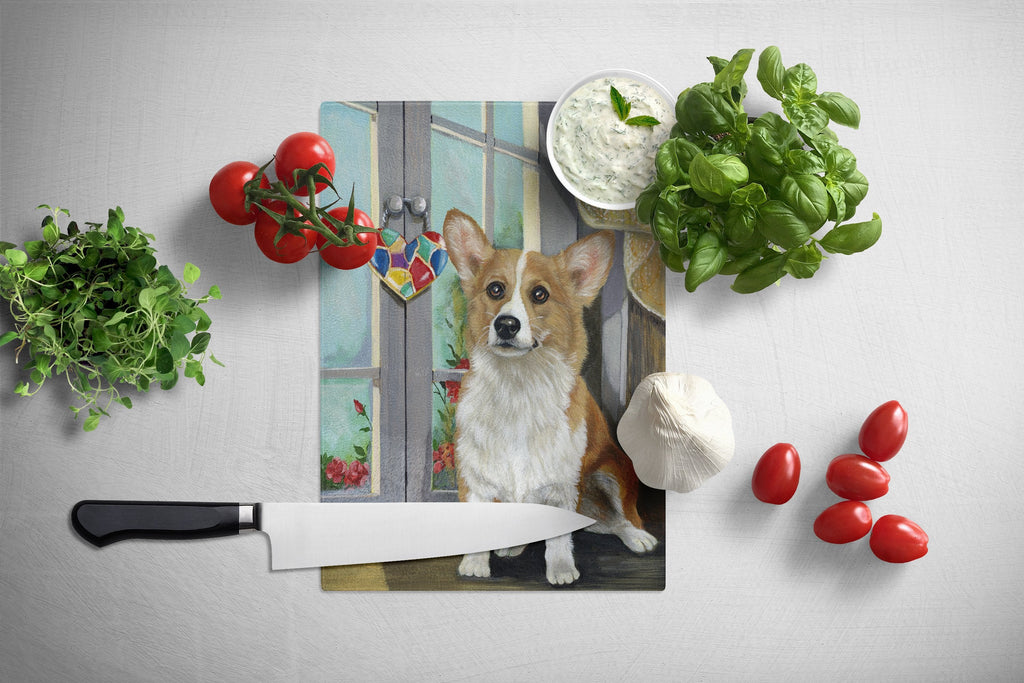 Corgi Suncatcher Cutting Board Tempered Glass Kitchen Cutting Surface, Heat Resistant Chopping, Non-Slip Feet, Food Prep & Serving