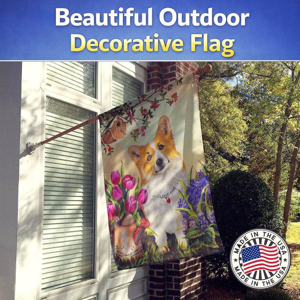 Corgi Sunshine House Flag 28x40 Porch Sleeve Pole Decorative Outside Yard Banner Artwork Wall Hanging, Polyester