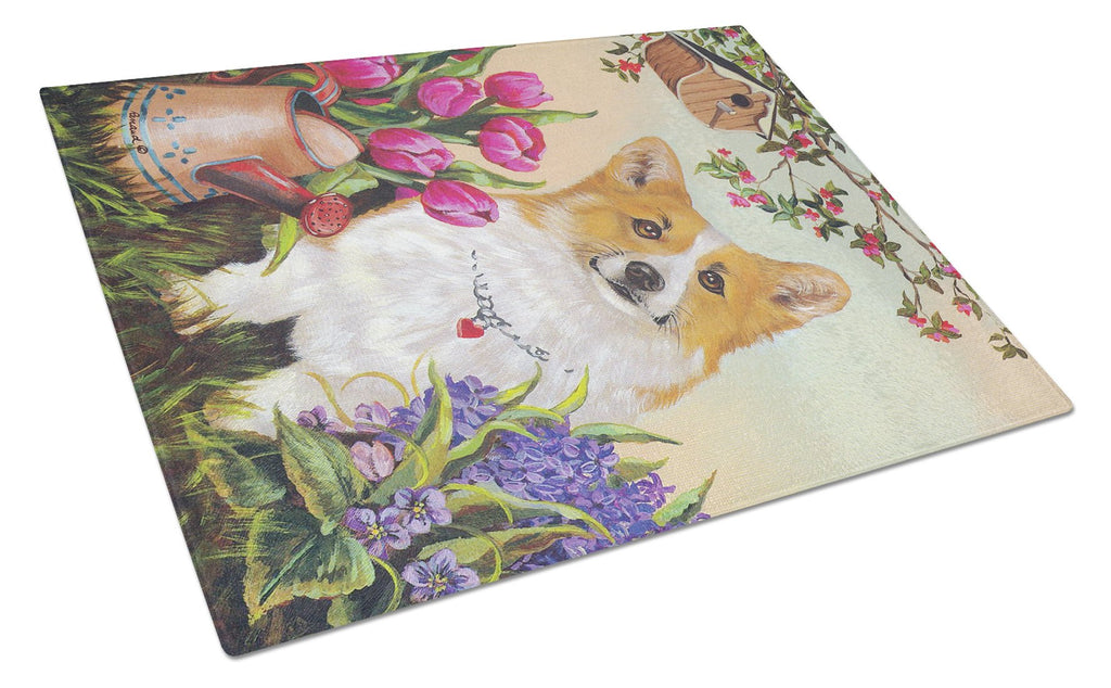 Corgi Sunshine Cutting Board Tempered Glass Kitchen Cutting Surface, Heat Resistant Chopping, Non-Slip Feet, Food Prep & Serving