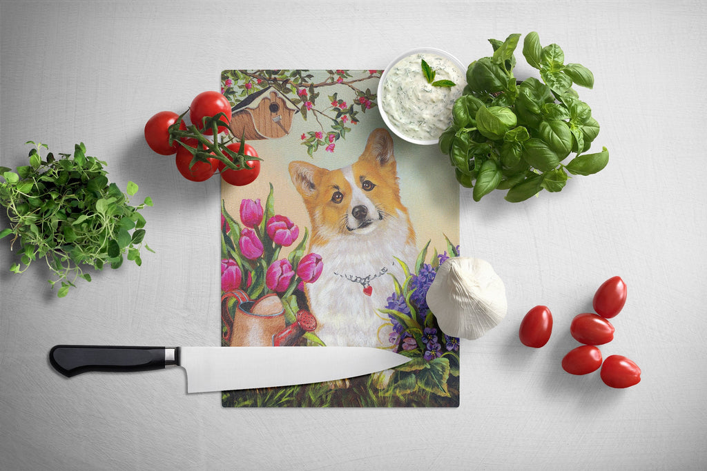 Corgi Sunshine Cutting Board Tempered Glass Kitchen Cutting Surface, Heat Resistant Chopping, Non-Slip Feet, Food Prep & Serving