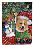 Corgi Under my Christmas Tree House Flag 28x40 Porch Sleeve Pole Decorative Outside Yard Banner Artwork Wall Hanging, Polyester