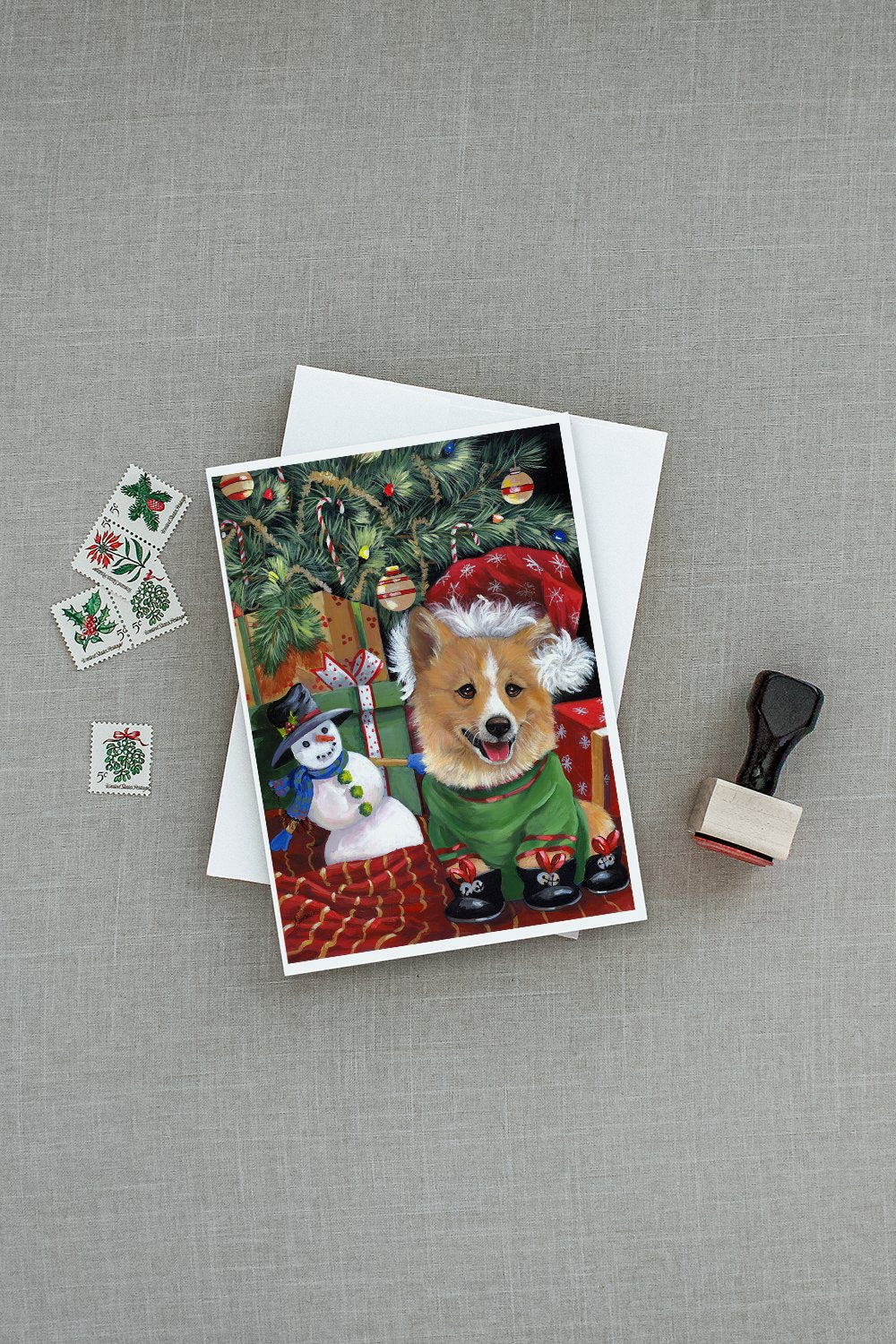 Corgi Under my Christmas Tree Greeting Cards Pack of 8 Blank Cards with Envelopes Whimsical A7 Size 5x7