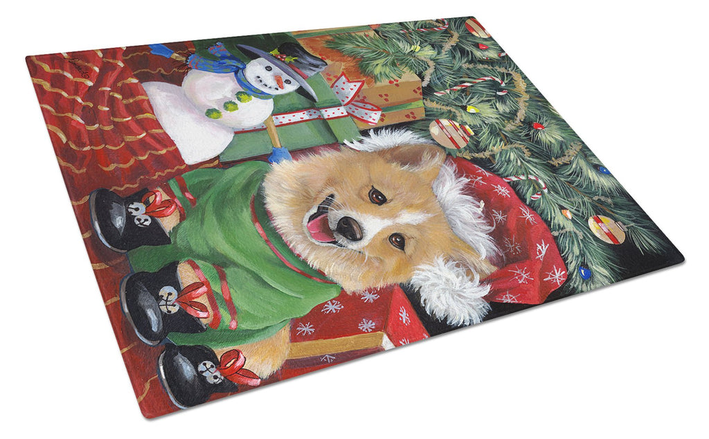 Corgi Under my Christmas Tree Cutting Board Tempered Glass Kitchen Cutting Surface, Heat Resistant Chopping, Non-Slip Feet, Food Prep & Serving