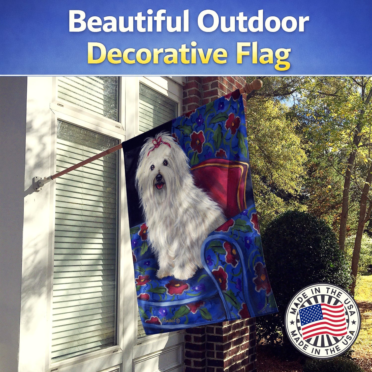 Coton De Tulear Royalty House Flag 28x40 Porch Sleeve Pole Decorative Outside Yard Banner Artwork Wall Hanging, Polyester