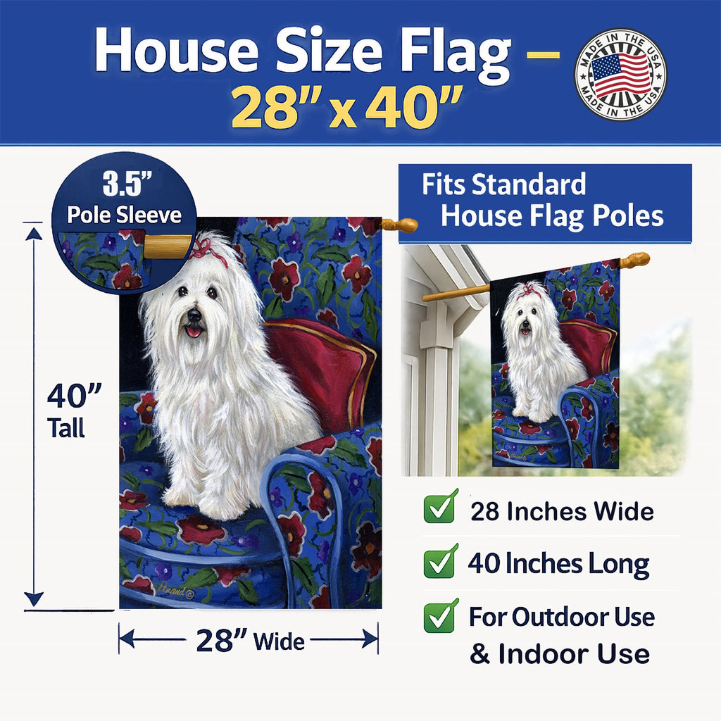 Coton De Tulear Royalty House Flag 28x40 Porch Sleeve Pole Decorative Outside Yard Banner Artwork Wall Hanging, Polyester