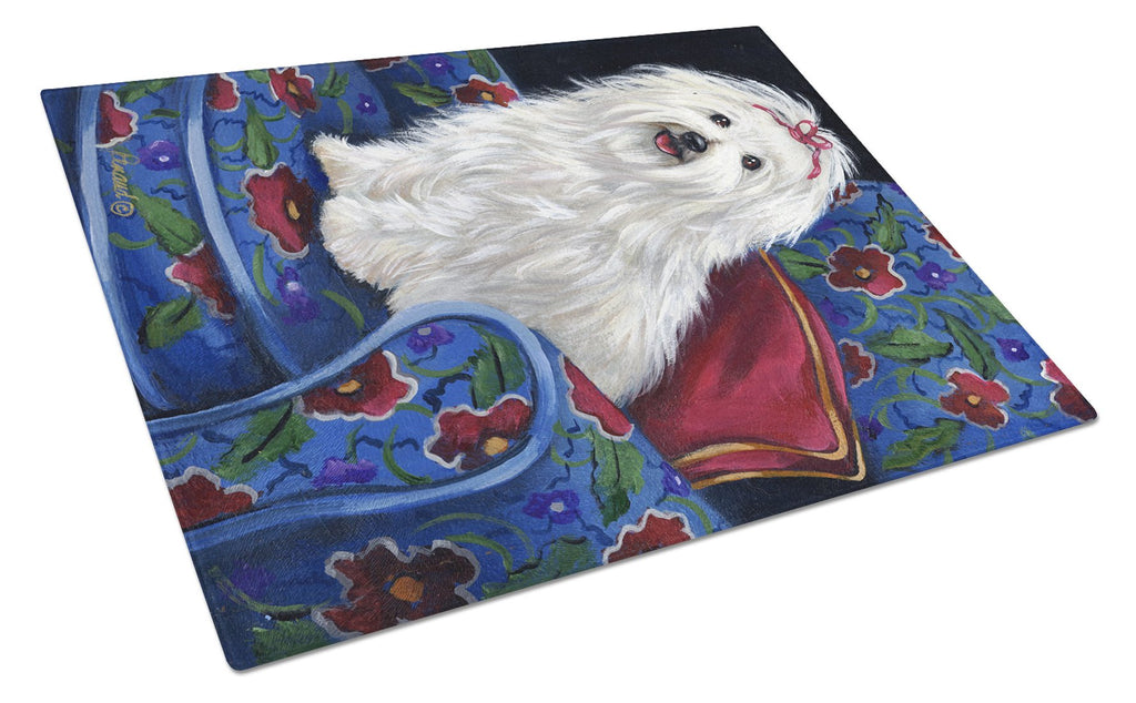 Coton De Tulear Royalty Cutting Board Tempered Glass Kitchen Cutting Surface, Heat Resistant Chopping, Non-Slip Feet, Food Prep & Serving