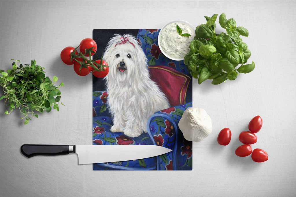 Coton De Tulear Royalty Cutting Board Tempered Glass Kitchen Cutting Surface, Heat Resistant Chopping, Non-Slip Feet, Food Prep & Serving