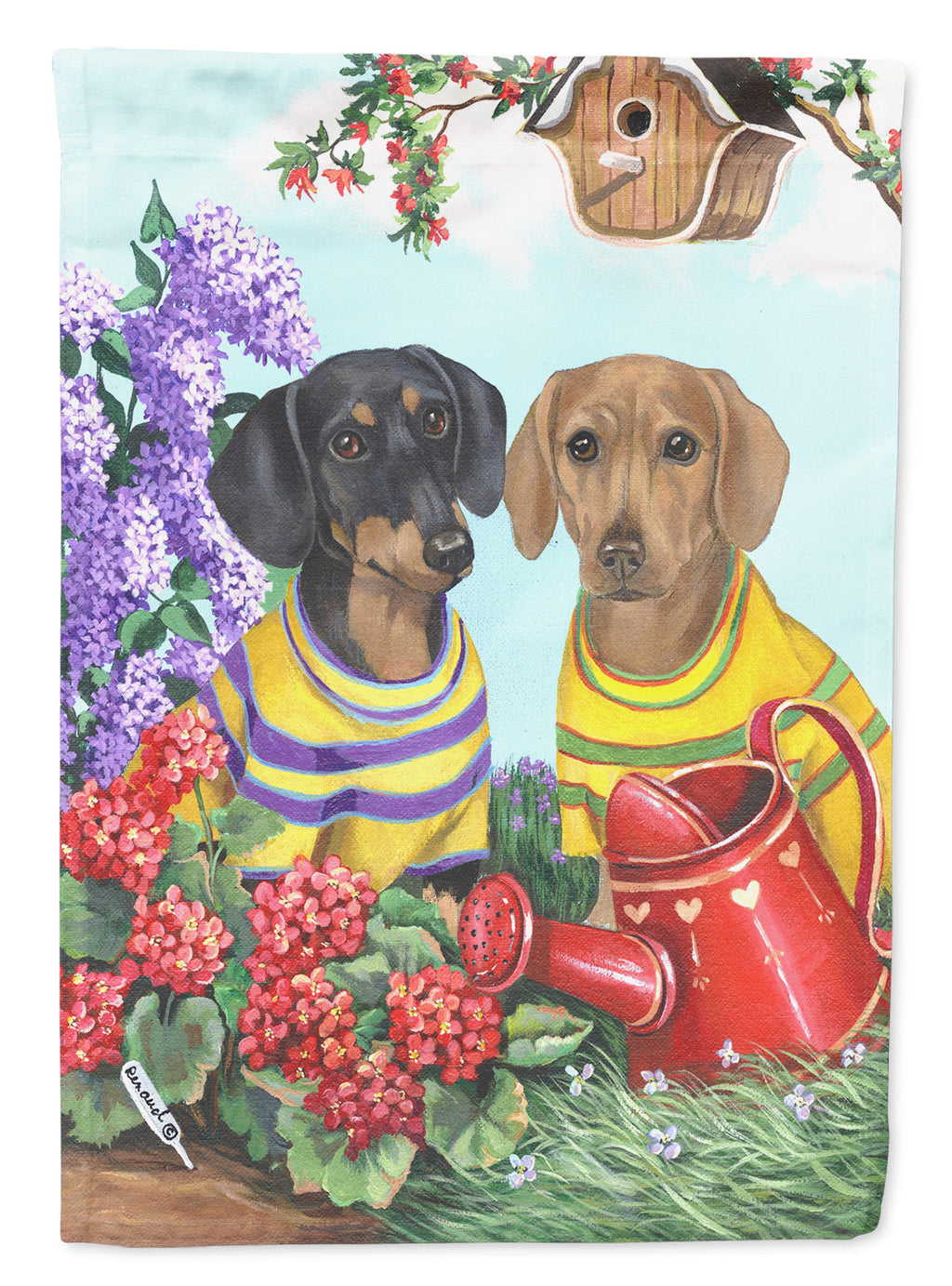 Dachshund Blooms House Flag 28x40 Porch Sleeve Pole Decorative Outside Yard Banner Artwork Wall Hanging, Polyester