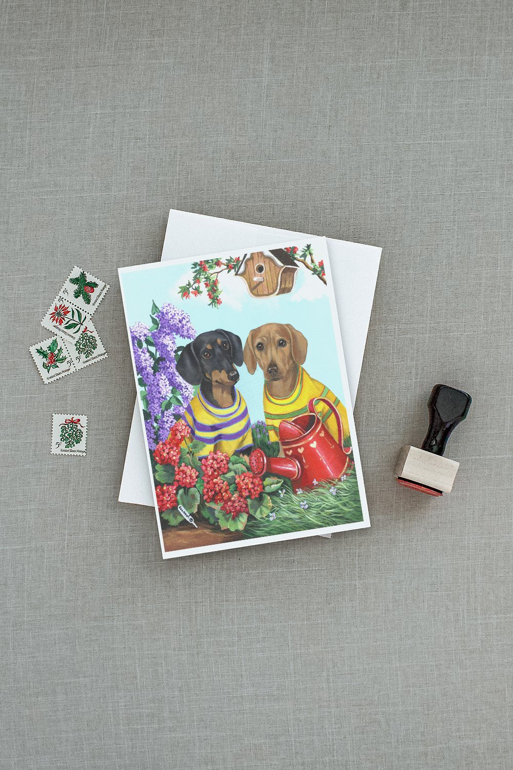 Dachshund Blooms Greeting Cards Pack of 8 Blank Cards with Envelopes Whimsical A7 Size 5x7