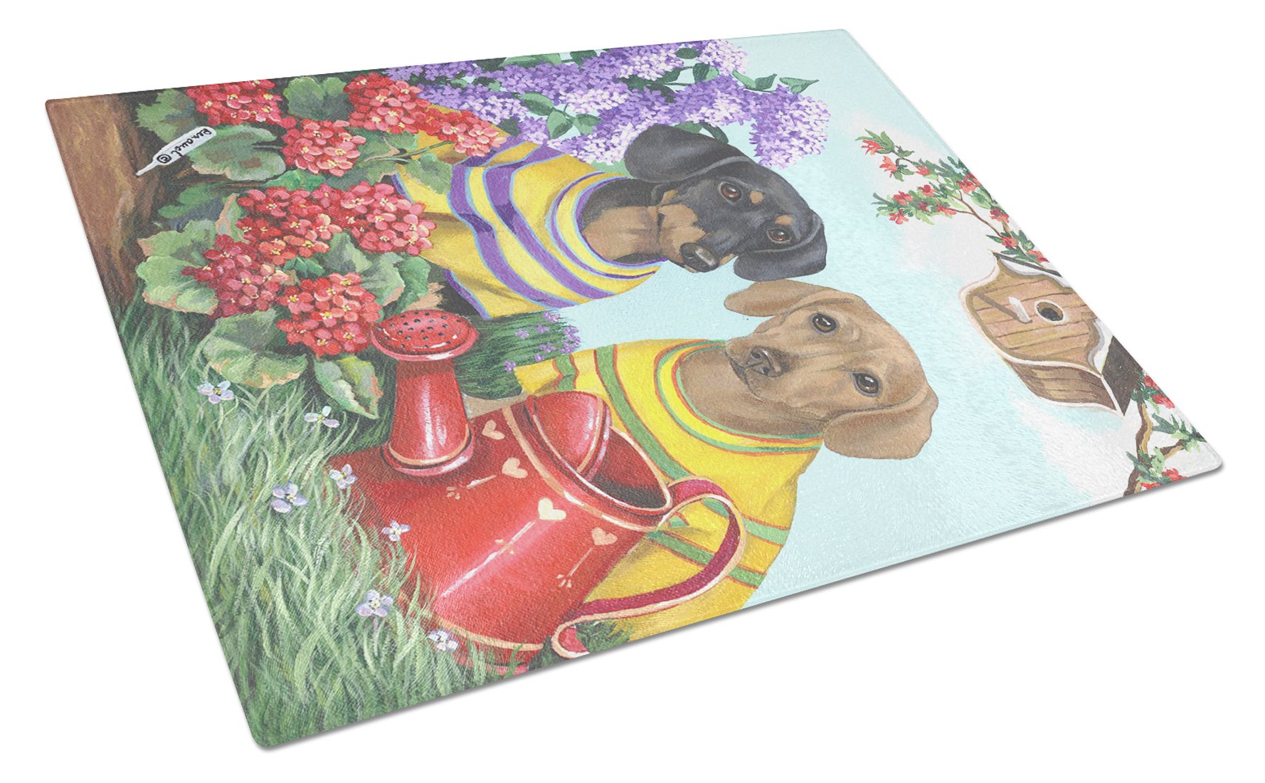 Dachshund Blooms Cutting Board Tempered Glass Kitchen Cutting Surface, Heat Resistant Chopping, Non-Slip Feet, Food Prep & Serving