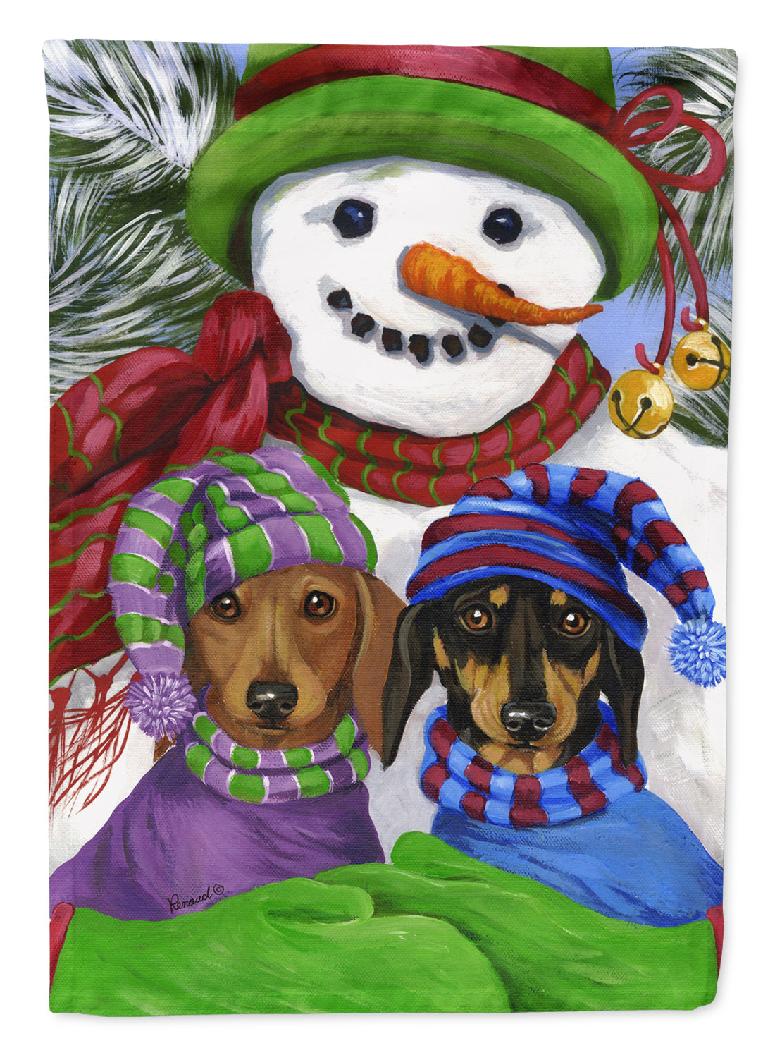 Dachshund Christmas Frosty and Company House Flag 28x40 Porch Sleeve Pole Decorative Outside Yard Banner Artwork Wall Hanging, Polyester