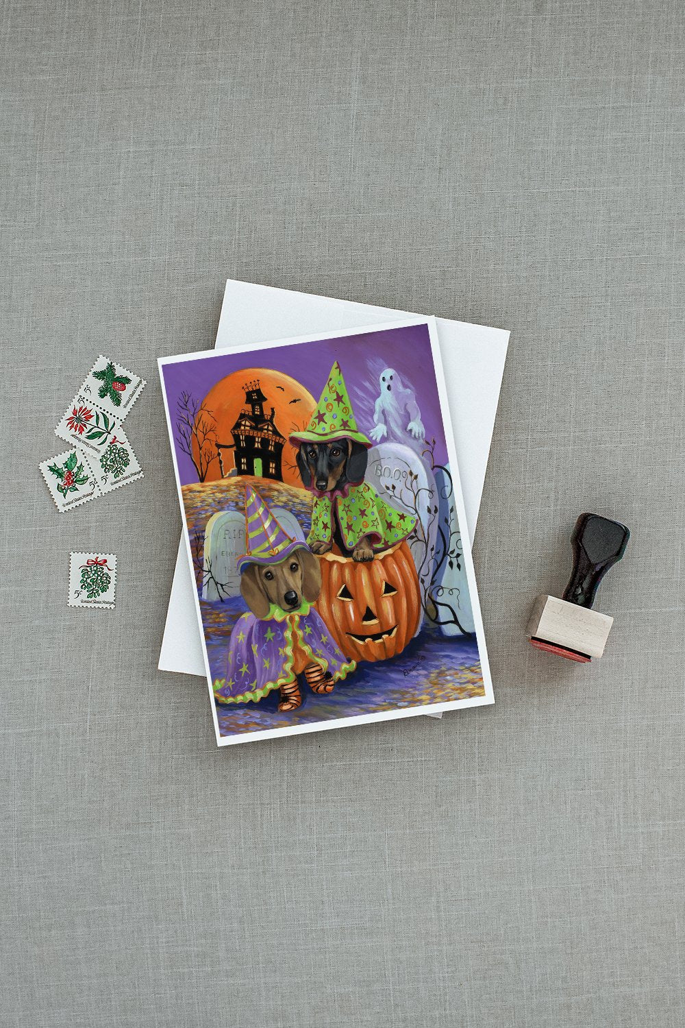 Dachshund Halloween Haunted House Greeting Cards Pack of 8 Blank Cards with Envelopes Whimsical A7 Size 5x7