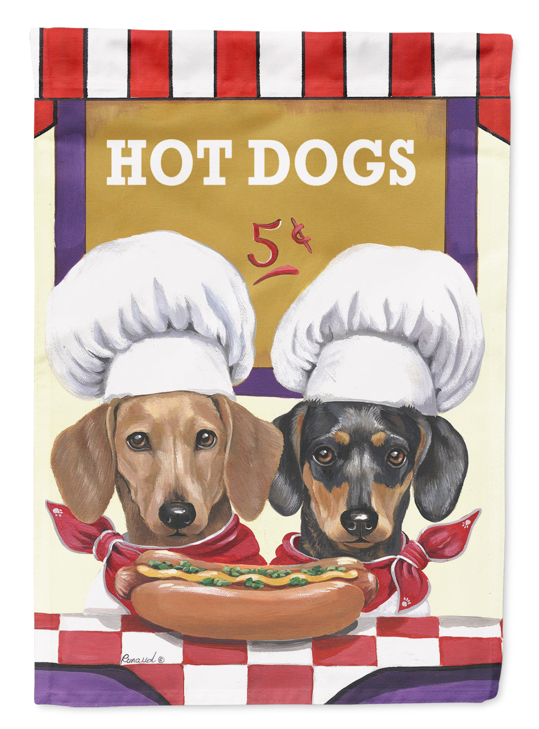 Dachshund Hot Dog Stand House Flag 28x40 Porch Sleeve Pole Decorative Outside Yard Banner Artwork Wall Hanging, Polyester